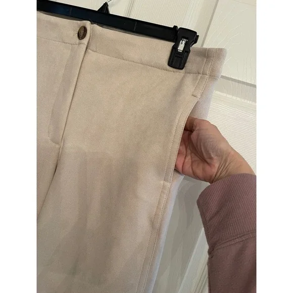 Ann Taylor Kate Women's Faux Suede Wide Leg Pants Cream High Rise Size XL - Picture 3 of 14